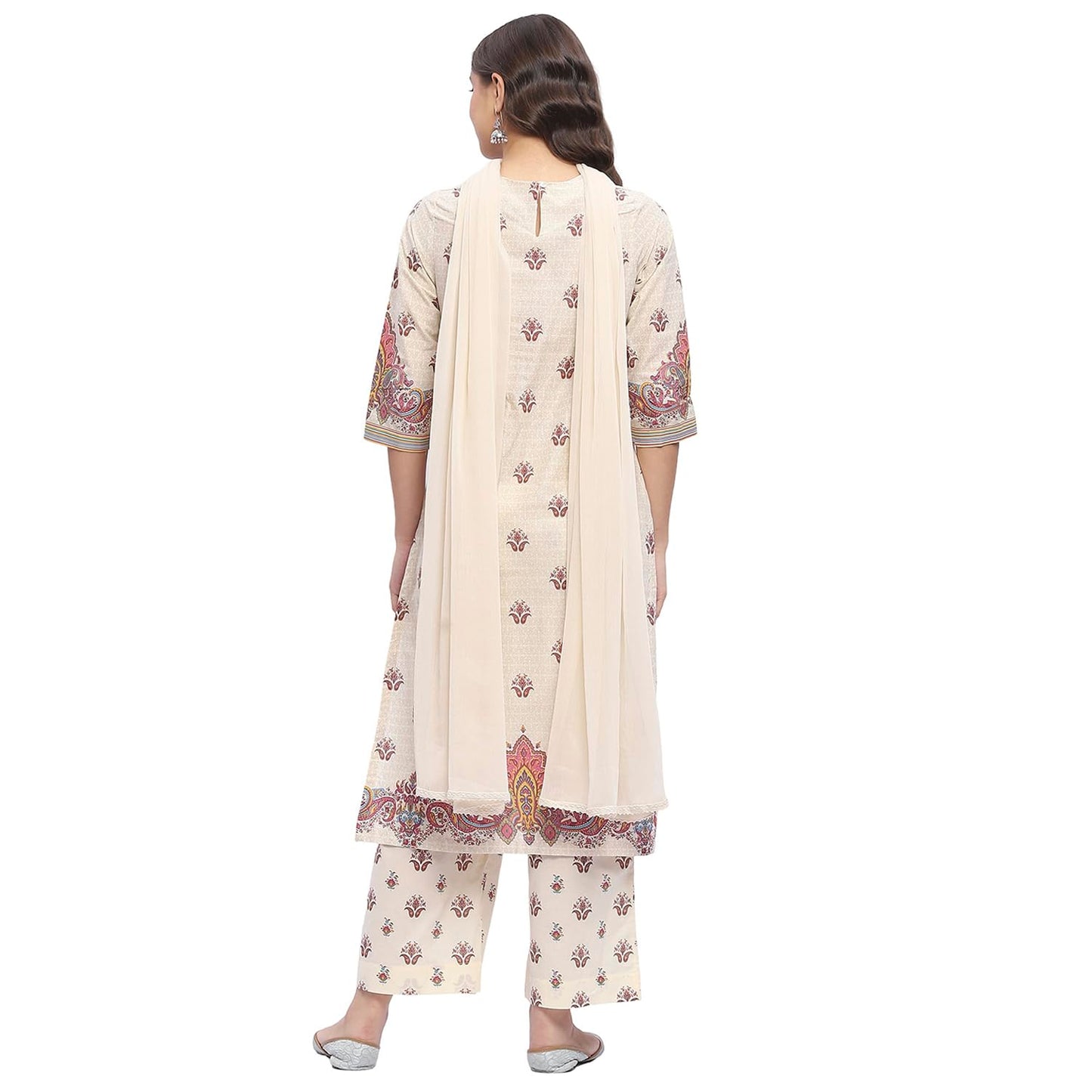BIBA Women's Beige Pure Cotton Printed Straight Kurta Sets_36