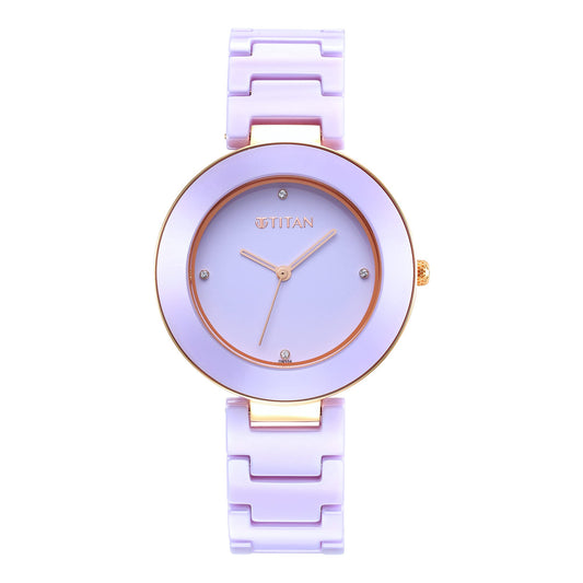 Titan Purple Ceramics Quartz Analog Lavender Dial Lavender Ceramic Strap Watch for Women - NS95189KC06
