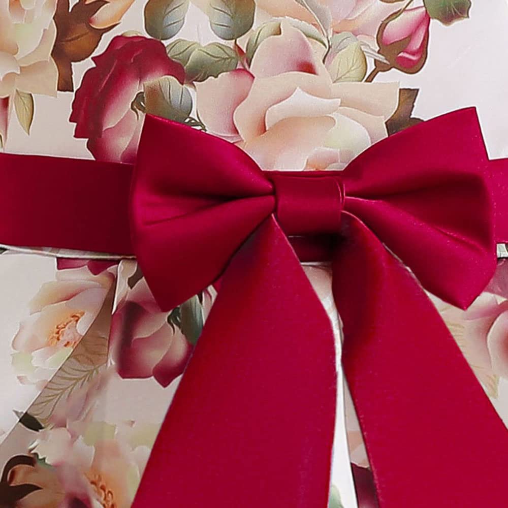 Hopscotch Girls Floral Print Party Dress In Red Color for Ages 7-8 Years