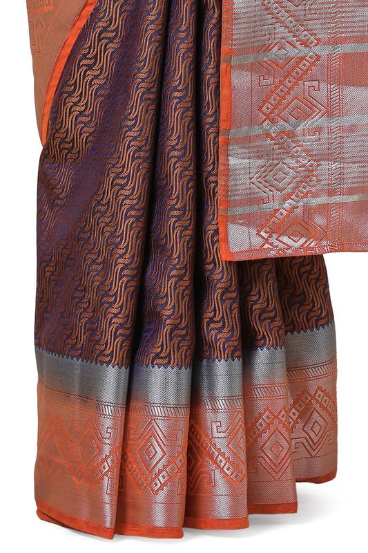 Soch Womens Navy Blue Woven Design Art Silk Saree