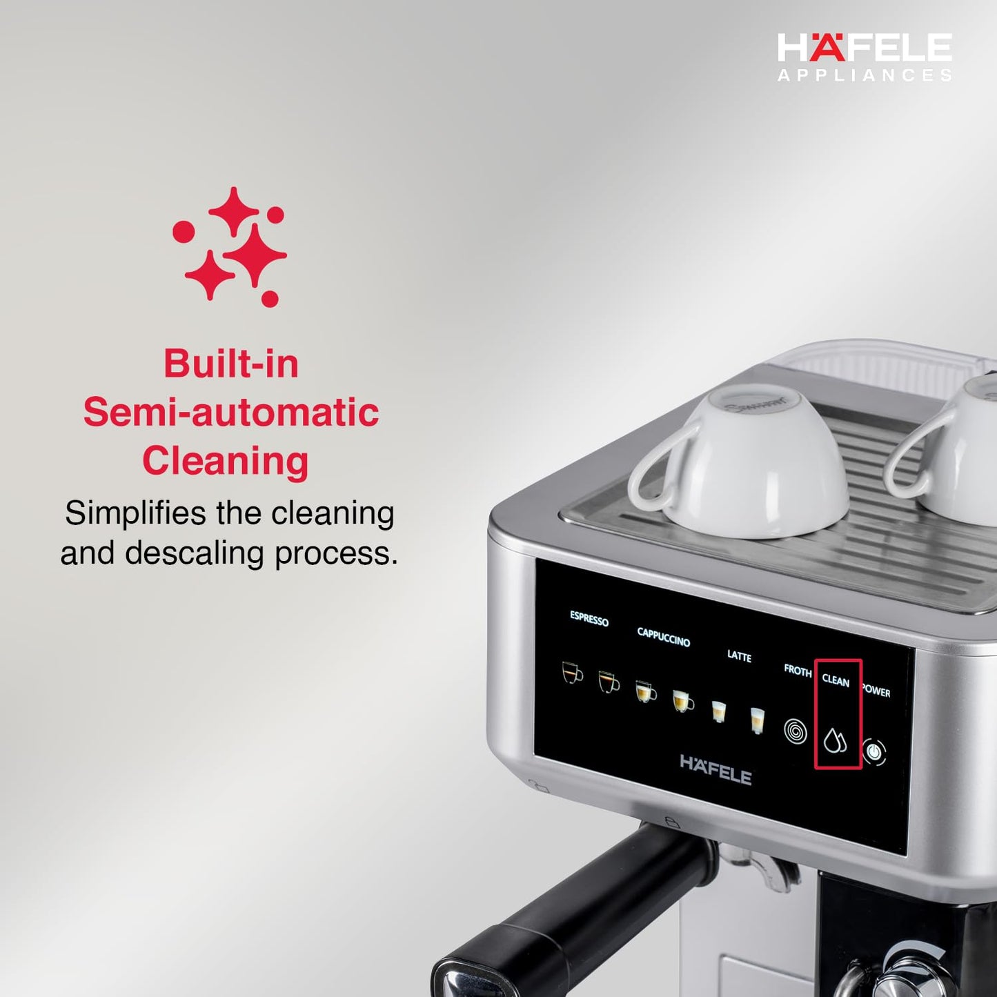 HAFELE U-Kaffee Nova Coffee Machine| 20-Bar Pump Pressure | Removable Water Tank (1.6 L)| Rapid Thermoblock Technology | Built-in Semi-automatic Cleaning | 2 Year Warranty | Silver