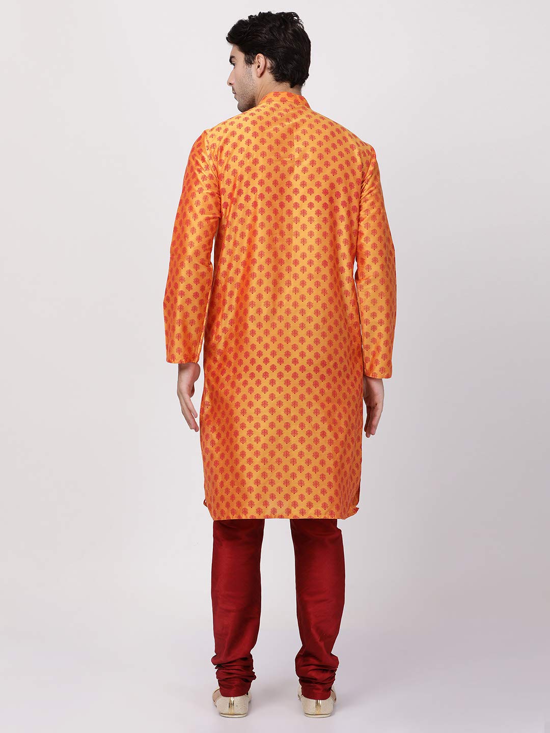 VASTRAMAY Men's Orange Cotton Silk Blend Kurta and Pyjama Set_VASMK071ORnPVMA_44