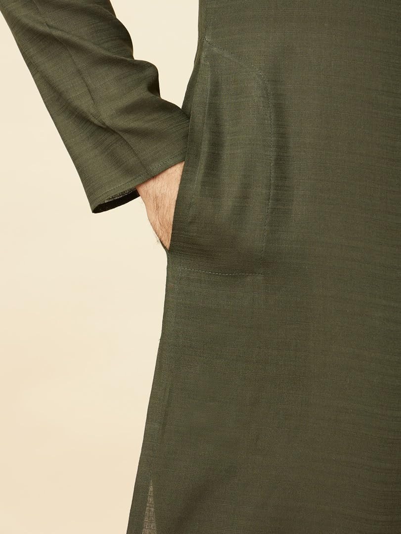 Manyavar Mens Green Cotton Kurta Pyjama Set