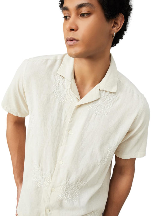 Max Men Slim Fit Embroidered Short Kurta (Off White_S)