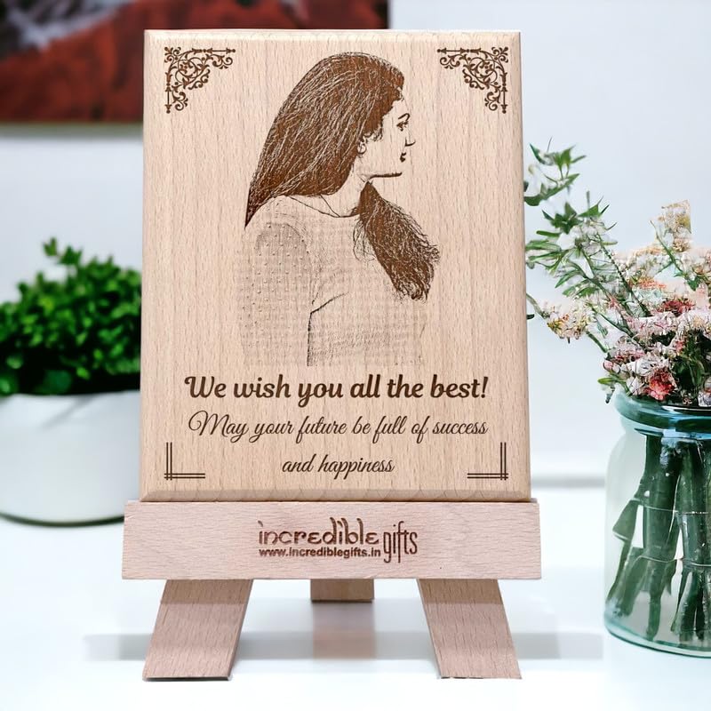 GFTBX Farewell Gift For Colleagues Or Boss - Personalized Engraved Rectangular Wooden Photo Frame With Photo Customized Gifts For Office Colleague (5X4 Inches, Wood), Tabletop