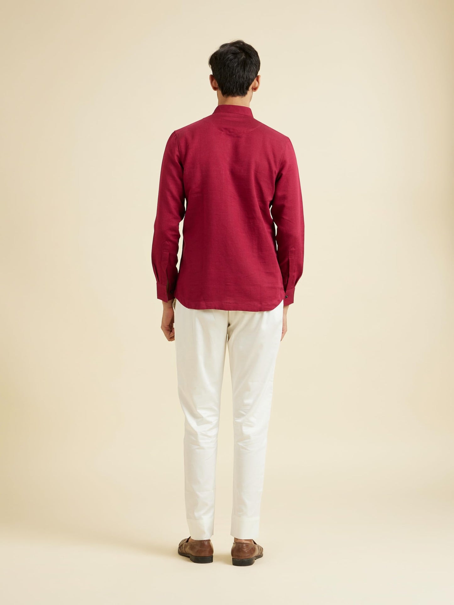 Manyavar Men's Cotton Bandhgala Collar Short Kurta(Maroon,XXL)