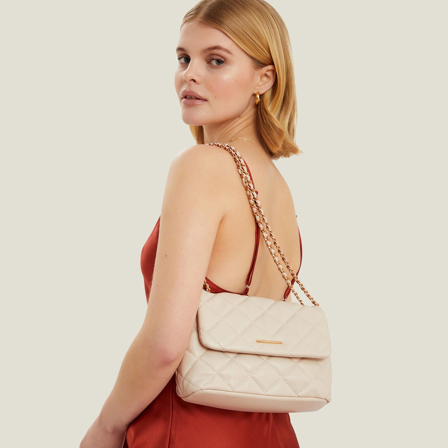 Accessorize London Women's Cream Quilted Faux Leather Sling Bag I Womens Bag | Stylish Bag For Ladies| hand bags for women stylish