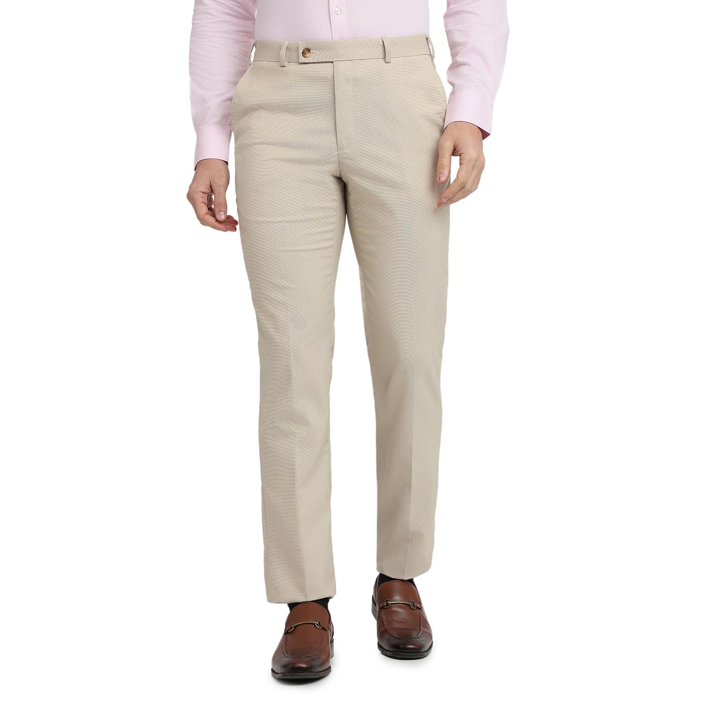 Park Avenue Men Regular Fit Solid Pattern Poly Viscose Blend Flat Front Formal Trouser Medium Fawn