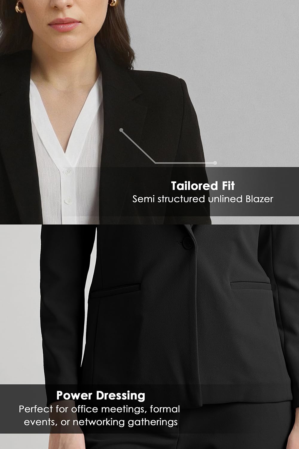 Van Heusen Women's Regular fit Blazer VWKZCRGFO00385_Black