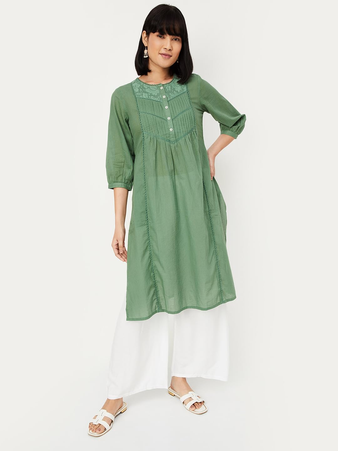 Max Women's Cotton Blend Regular Fit Kurta (SHWWPA24MIGREEN_Green