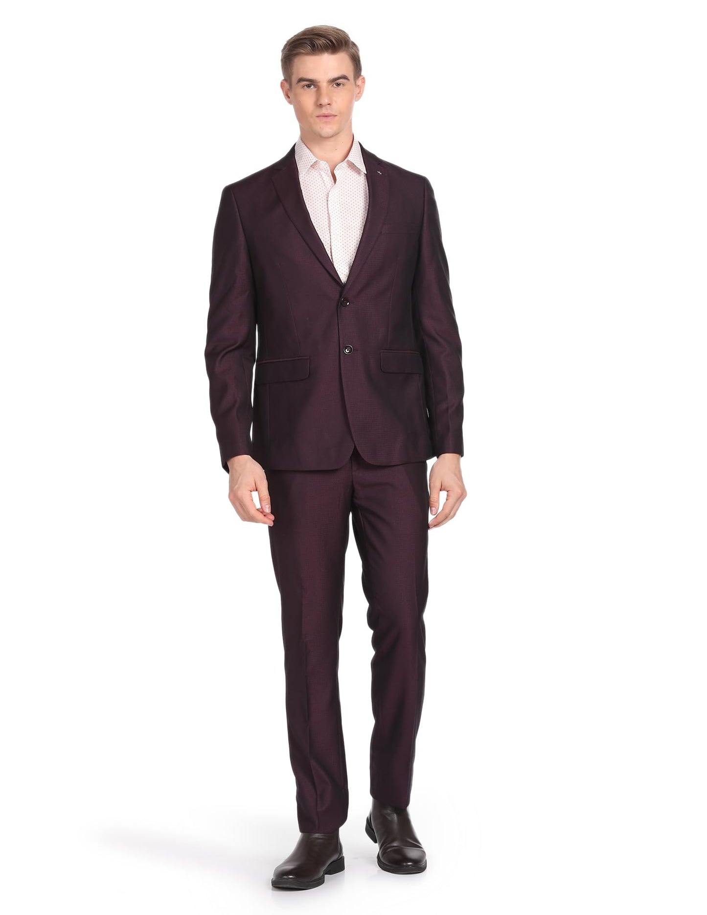Arrow Men's Polyester Double Breasted Business Suit Pants Set (ARAGSU5600_Maroon