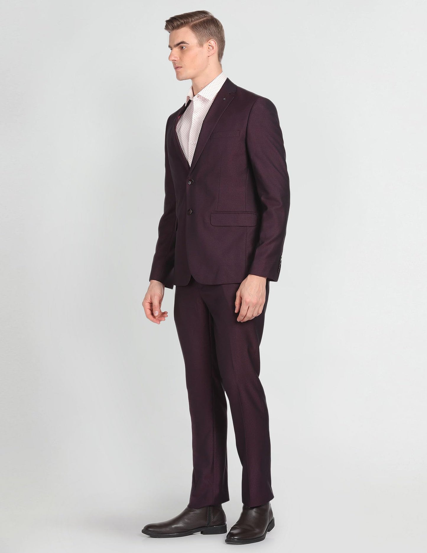 Arrow Men's Polyester Double Breasted Business Suit Pants Set (ARAGSU5600_Maroon