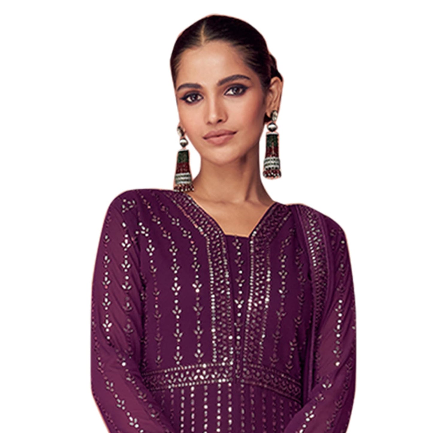 Uday Enterprise Women Faux georgette With Soft Silk Semi stitched Embroidery and Sequence Work Purple Color Designer Gown