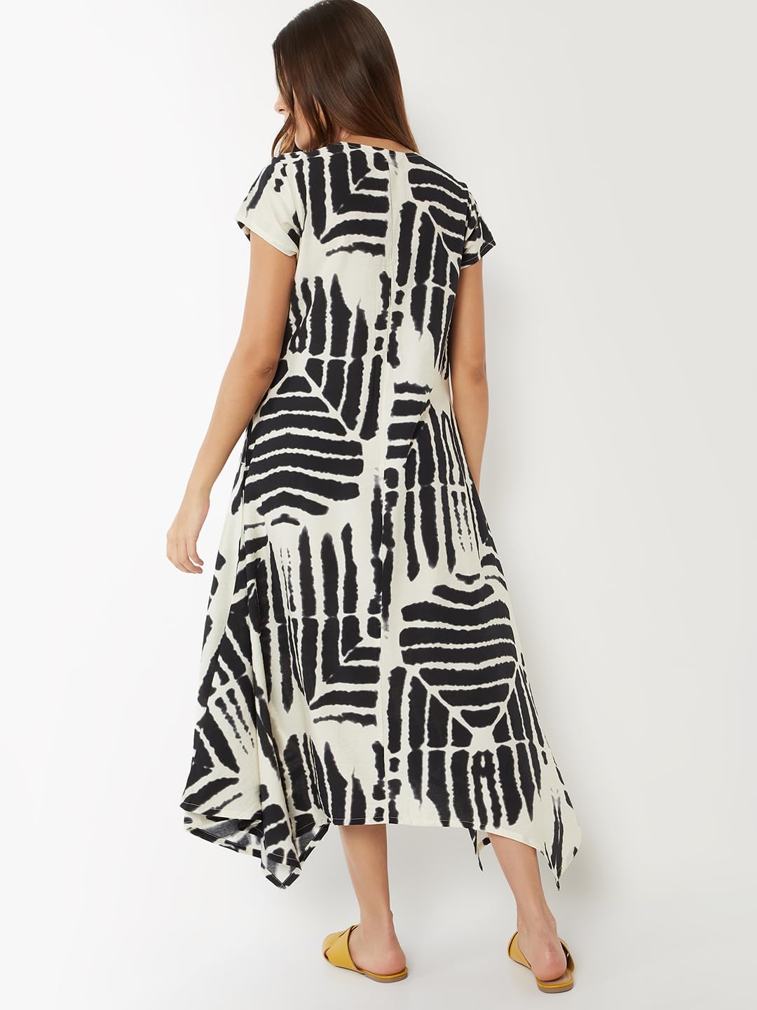 Max Women Printed A-line Dress(White_L)
