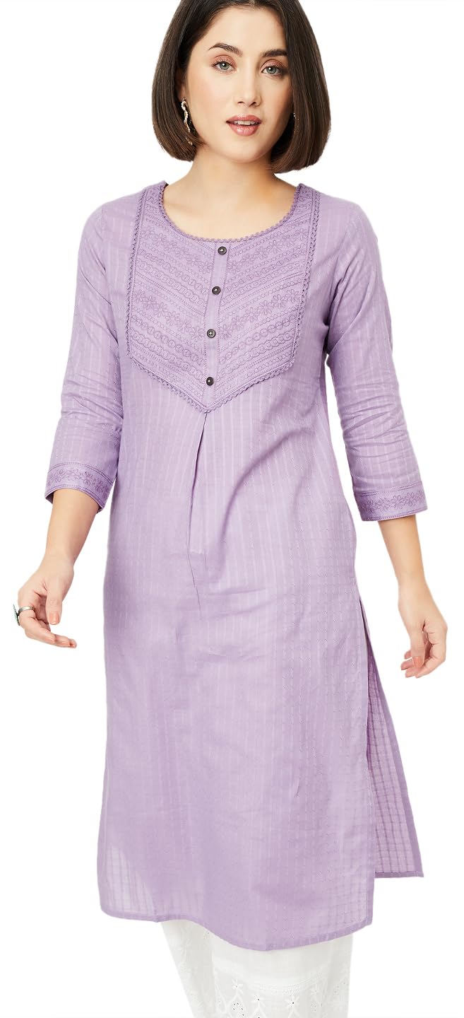 Max Women's Cotton Blend Regular Kurta (MAEKSP25RU_Lilac