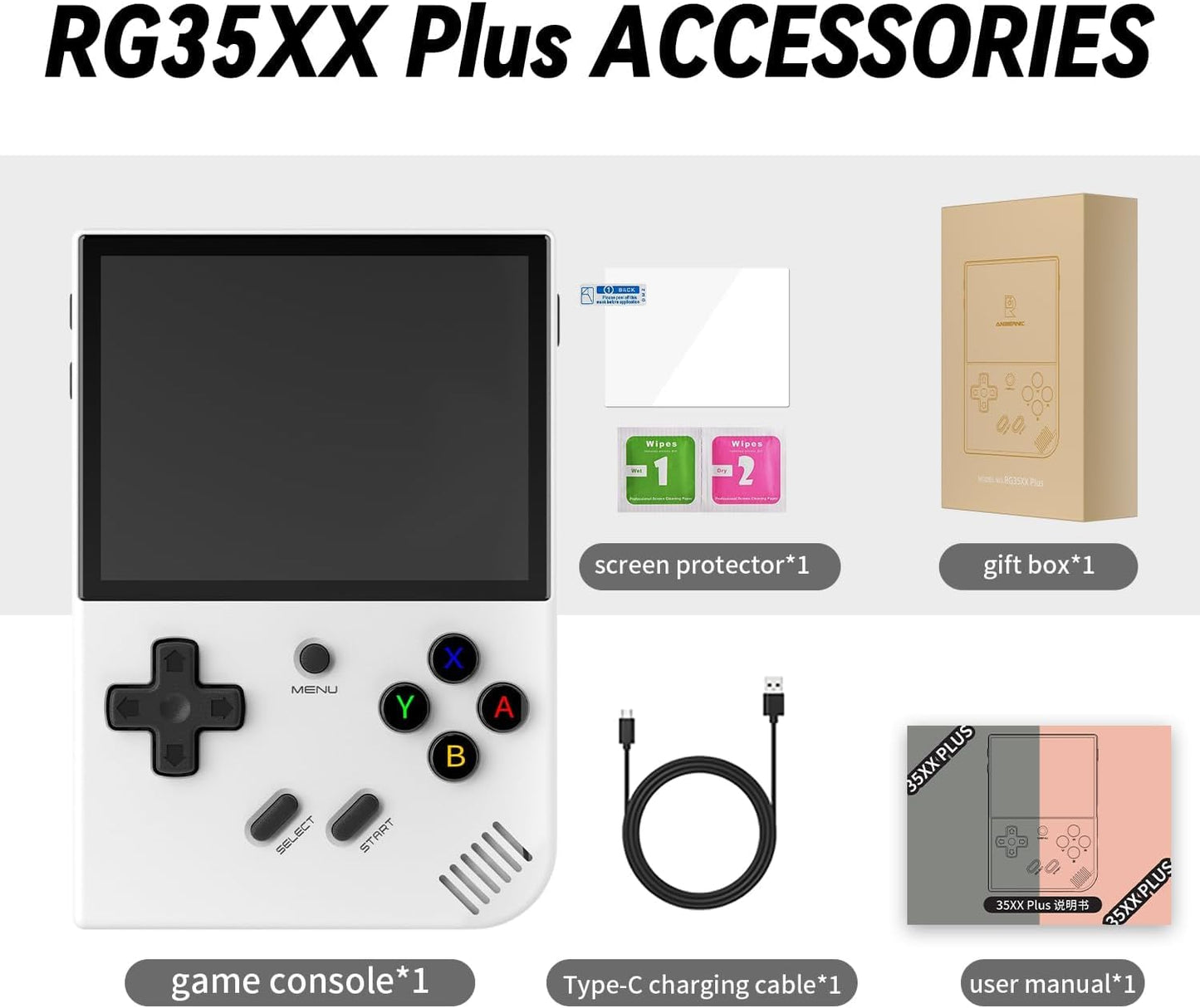 New World Anber-nic RG35XX Plus Handheld Game Console 3.5 Inch IPS Screen Linux OS 64G TF Card with 5000+ Games Classic Emulator Retro Video Handheld Games Consoles Support PSP games (Grey)