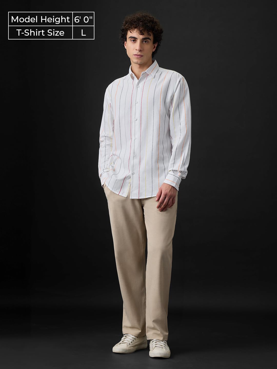 The Souled Store Cotton Linen Stripes: Prisma Men and Boys Long Sleeve Spread Collar White Stripes Regular Fit Casual Everyday Office Wear Lightweight Cotton Linen Shirt