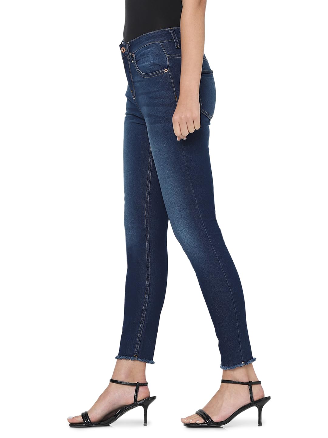 VERO MODA Women Solid Blue Cotton Skinny Fit Ankle-Length High-Rise Jeans