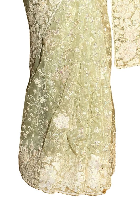 Soch Womens Light Green Organza Embroidered Saree With Sequins Work