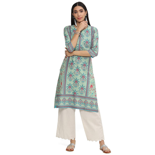 BIBA Women's Cotton Regular Tunic Shirt (ASRTD19570SS23GRN_Green