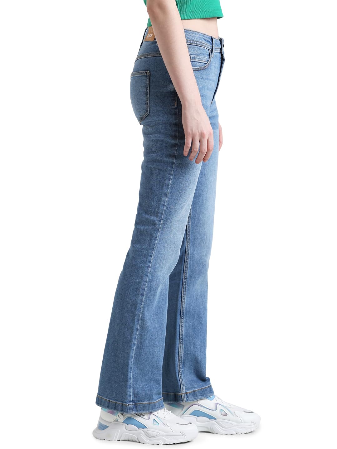 ONLY Women Solid Cotton Flared Fit High Rise Blue Jeans