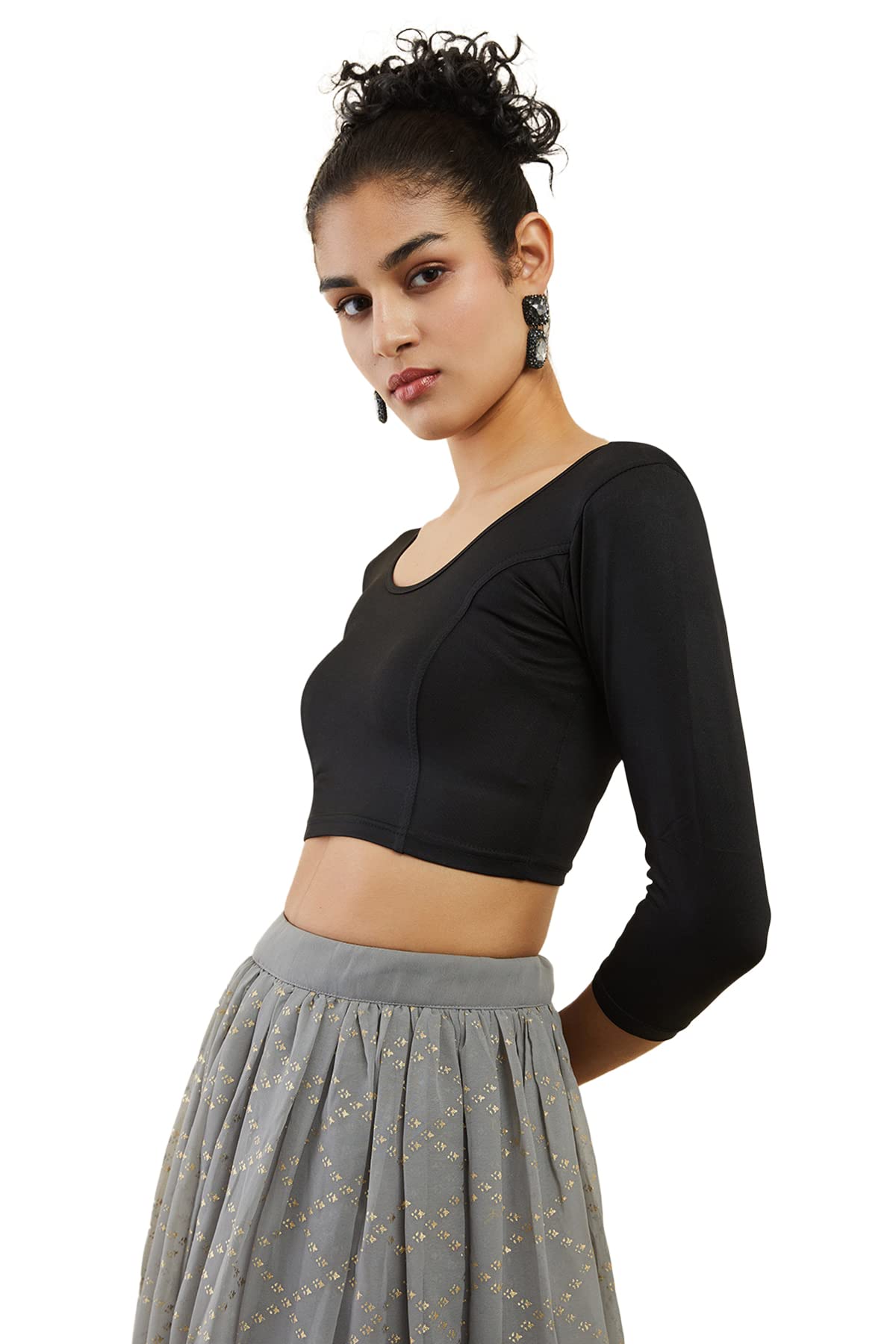 Soch Womens Black Cotton Hosiery Prince Cut Blouse, 3/4 Sleeve