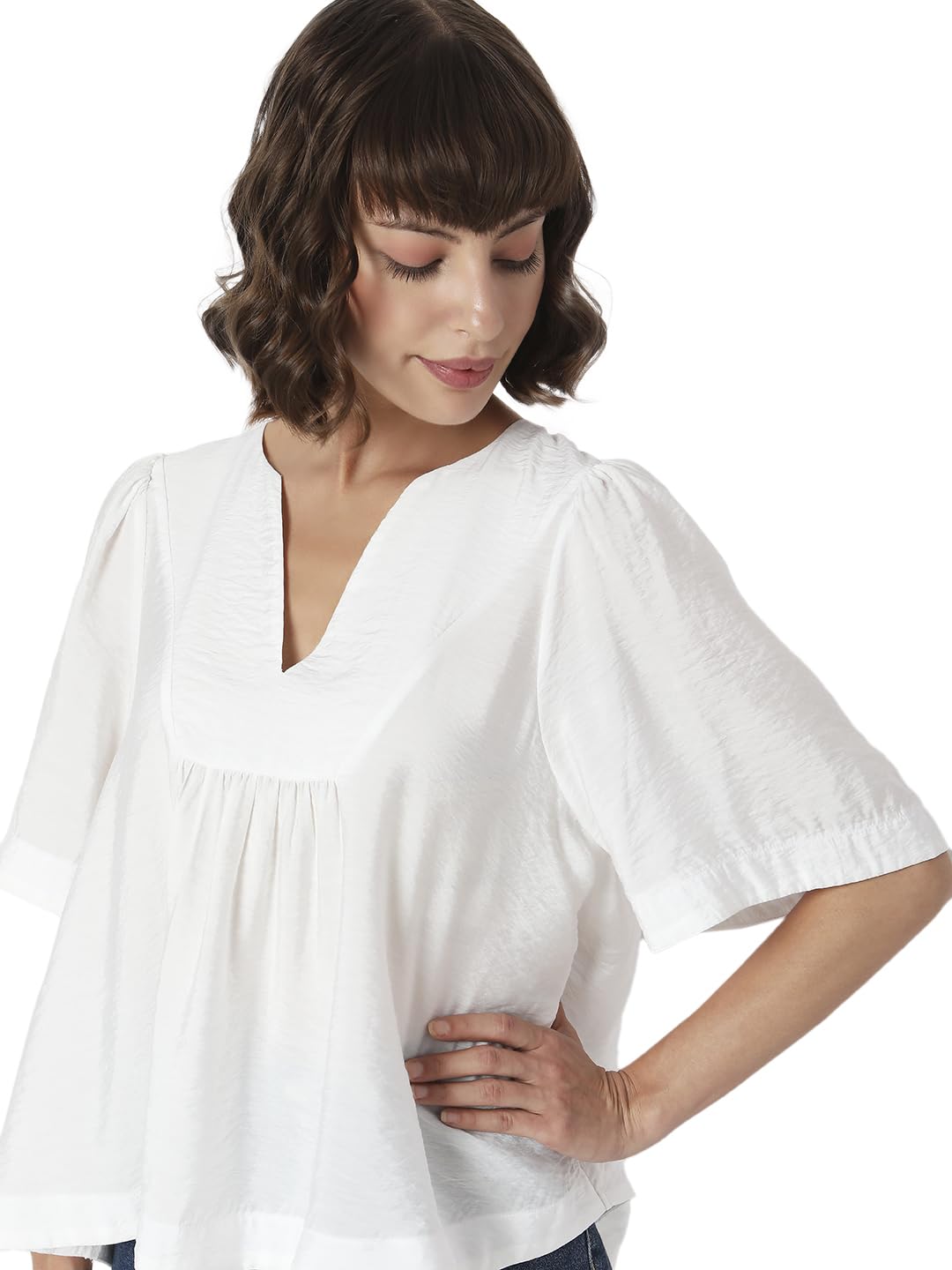 VERO MODA Women Solid White Viscose Relaxed Fit Top