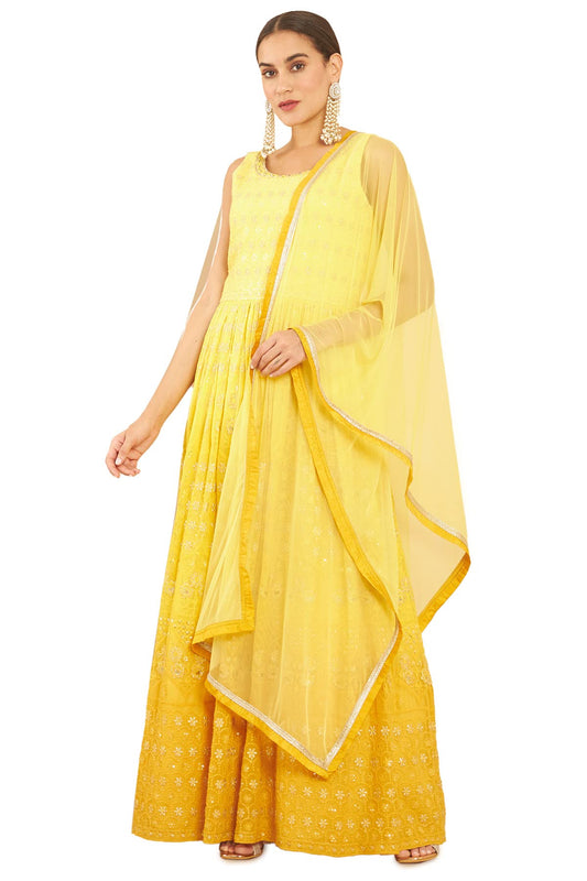 Soch Women Yellow Embroidered Gown