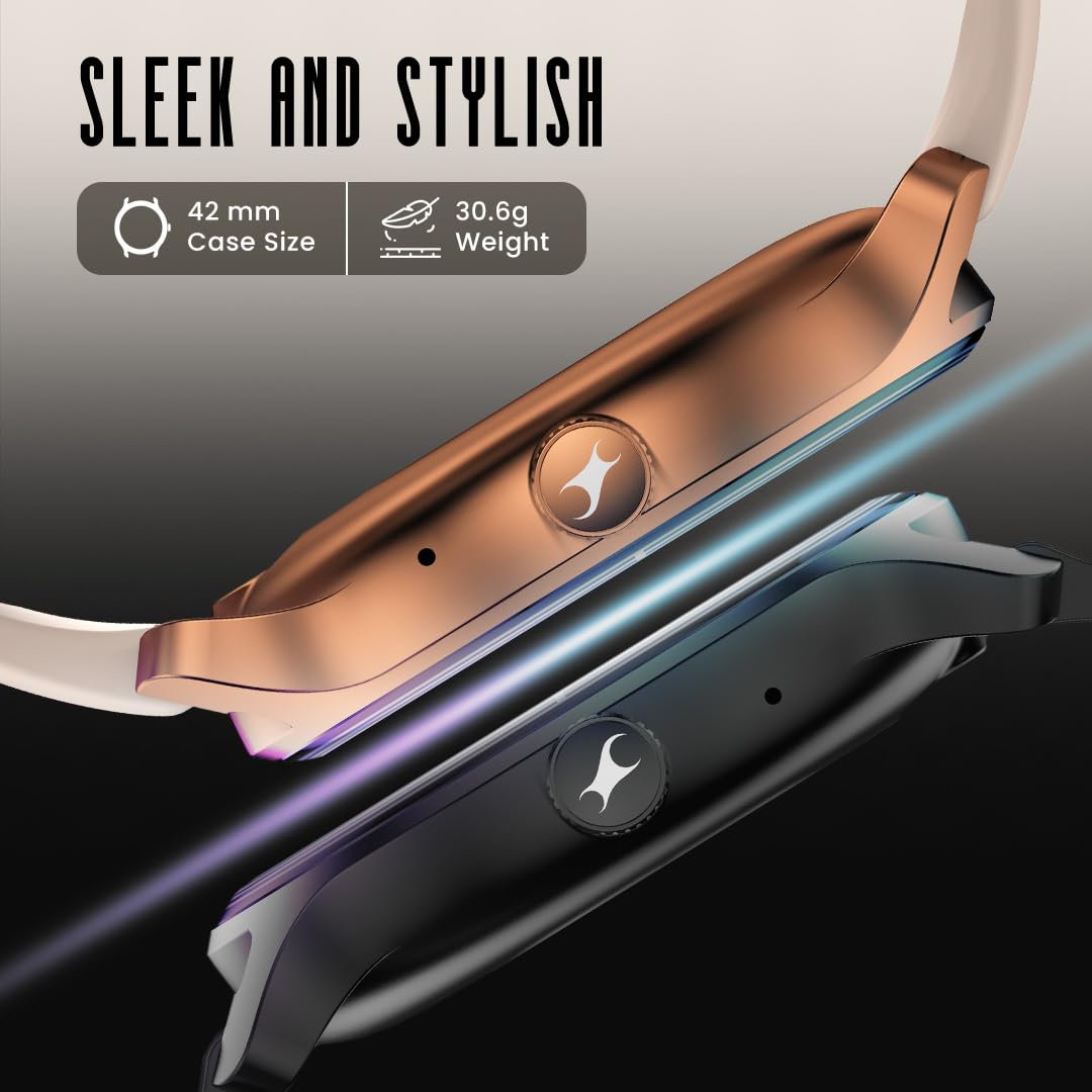 Fastrack Sleek 1.32" AMOLED 42mm Round Display Smart Watch with Silicone Strap, QR Hub, BT Calling, SPO2, Hotkey, Functional Crown, IP68 Water Resistant Upto, 5 Days Battery Life - Dusty Rose