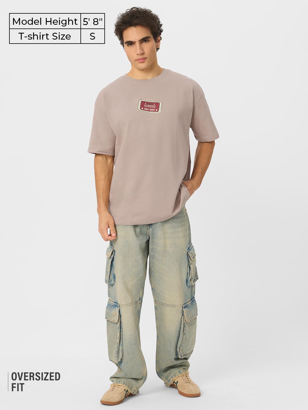 The Souled Store Official IT : Derrys Calling Mens and Boys Oversize Fit Half Sleeves Cotton T-Shirt Beige