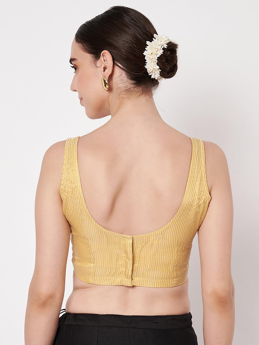 studio rasa Women's Chanderi Zari Stripe Blouse for Festive Wedding Party (TPWC62548XL_Beige_X-Large)