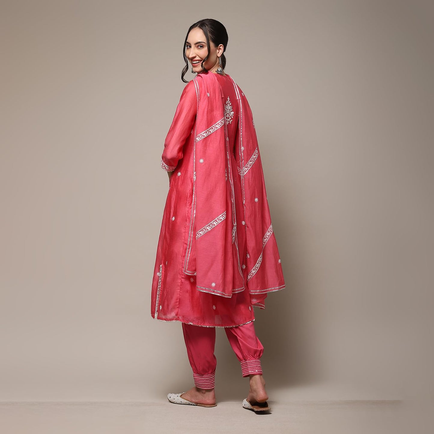 BIBA WOMEN EMBROIDERY RELAXED SALWAR KURTA DUPATTA(SKDGULNAAZ8670_BRIGHT PINK_36)