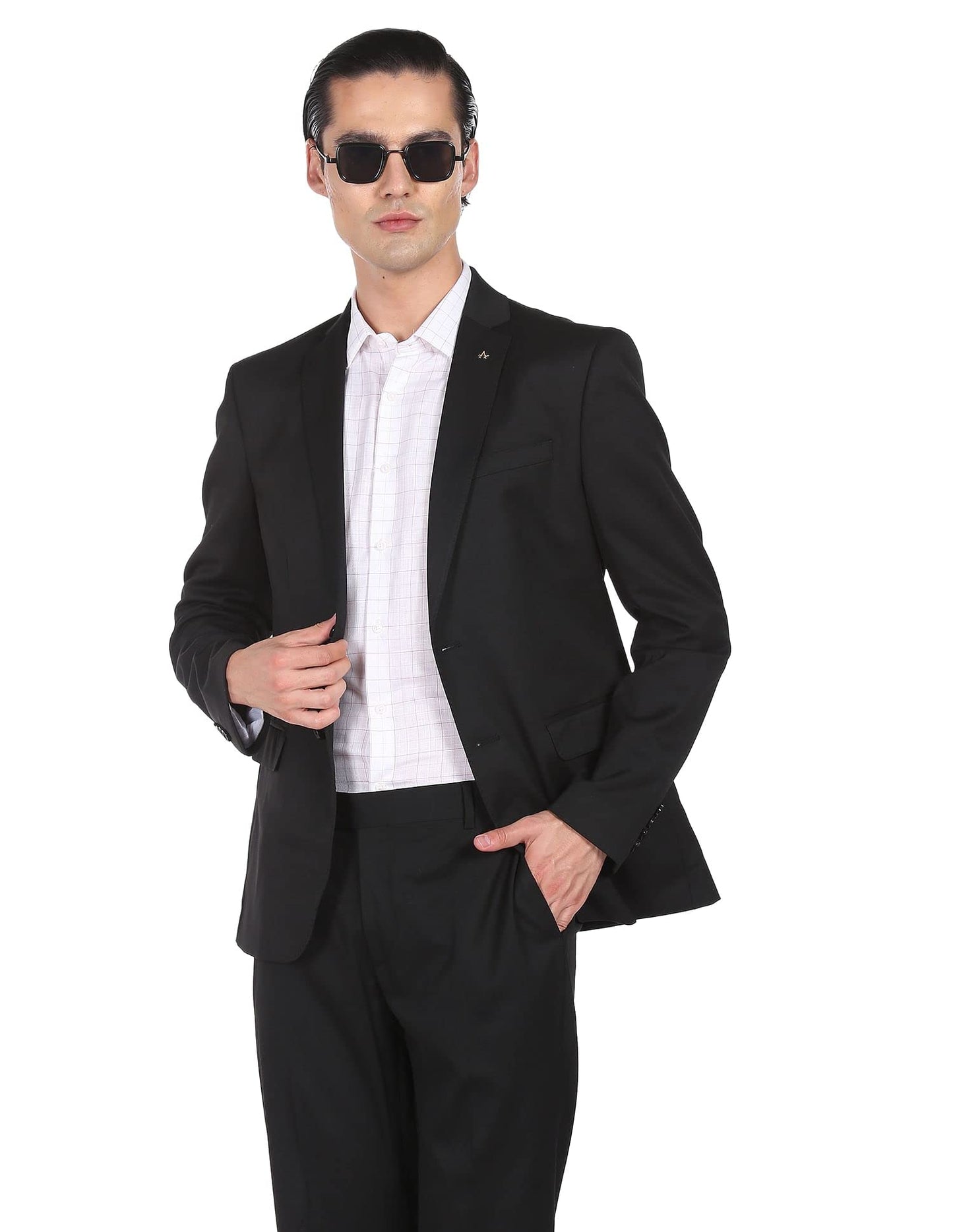 Arrow Men's Polyester Single Breasted Business Suit Pants Set (AREU5085A_Black
