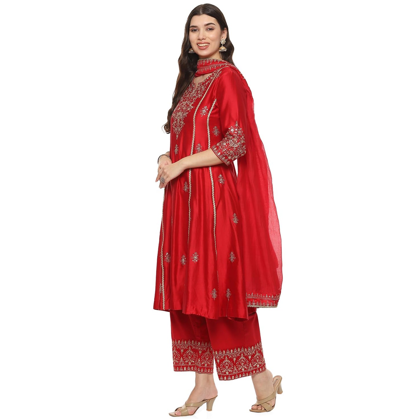 BIBA Women EMBROIDRED Kalidar SALWAR KURTA DUPATTA(SKDKINARI8926_RED_36)