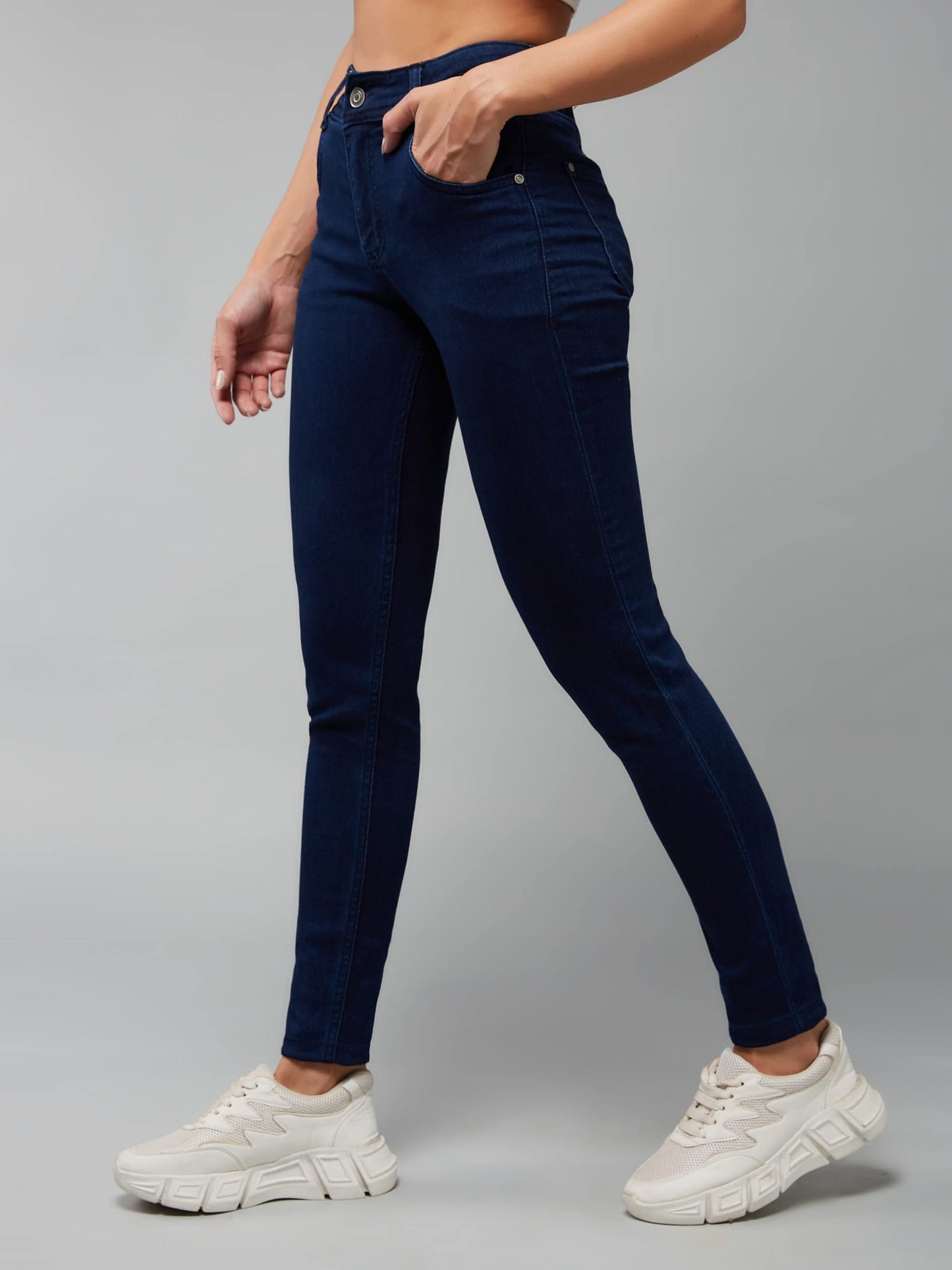 Dolce Crudo Women's Skinny Fit Mid Rise Regular Length Denim Stretchable Jeans (DOAW18DEN02-79-355-36, Marine Blue, 36)