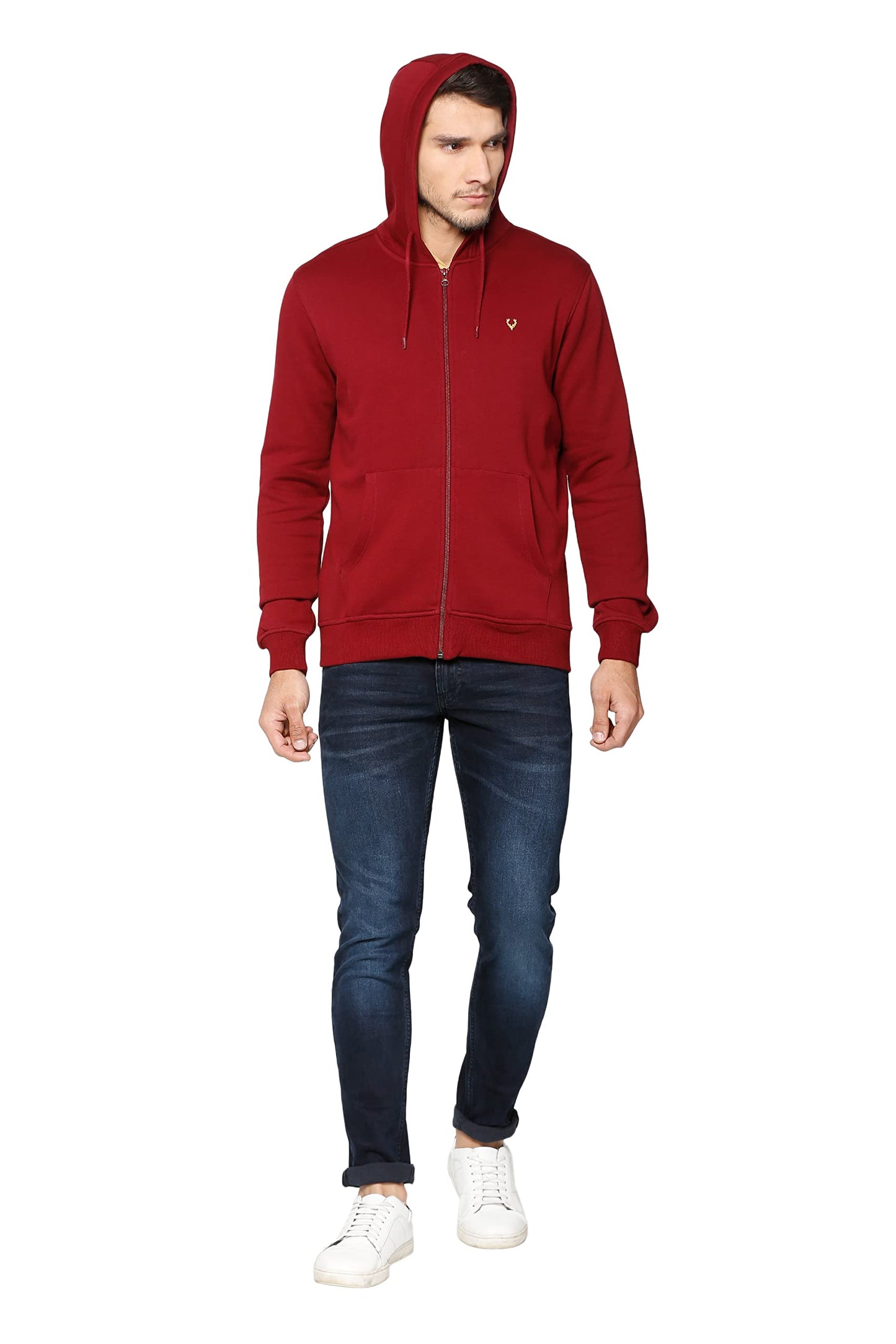 Allen Solly Men's Cotton Hooded Neck Sweatshirt (ASSTORGPU54830L_Maroon 19-1726 TCX_Maroon_L)