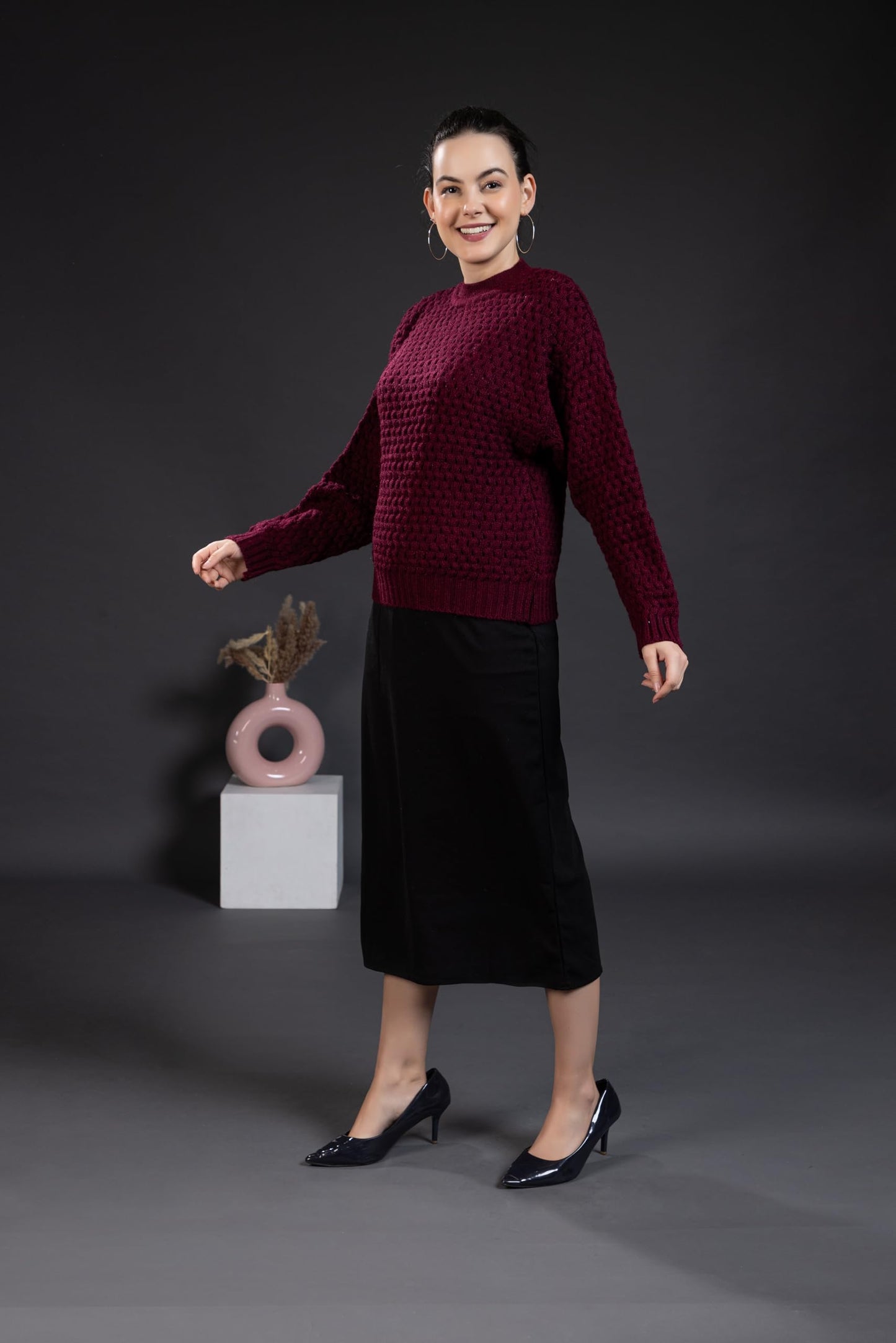 Wear lusso Women’s Pullover Sweater Relaxed Fit for Winter Wear | Full Sleeve | 100% Wool | Latest Stylish Turtle Neck Sweater for Winter Season (in, Alpha, L, Maroon)
