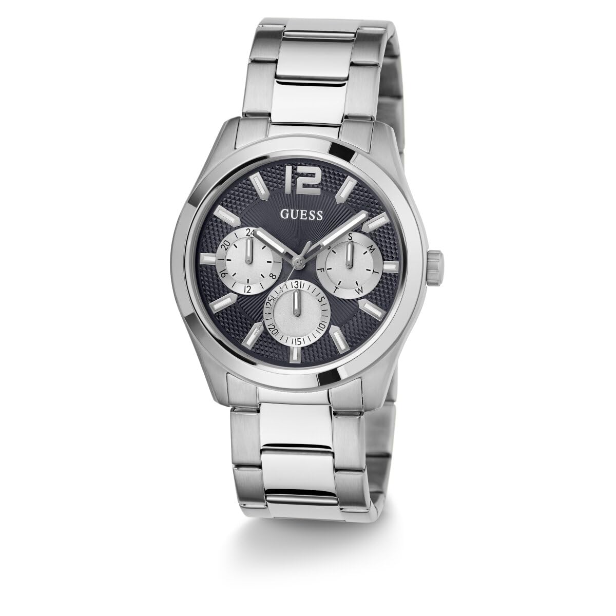 GUESS Men's Stainless Steel Analog Navy Blue Dial Silver Band Watch-Gw0707G1