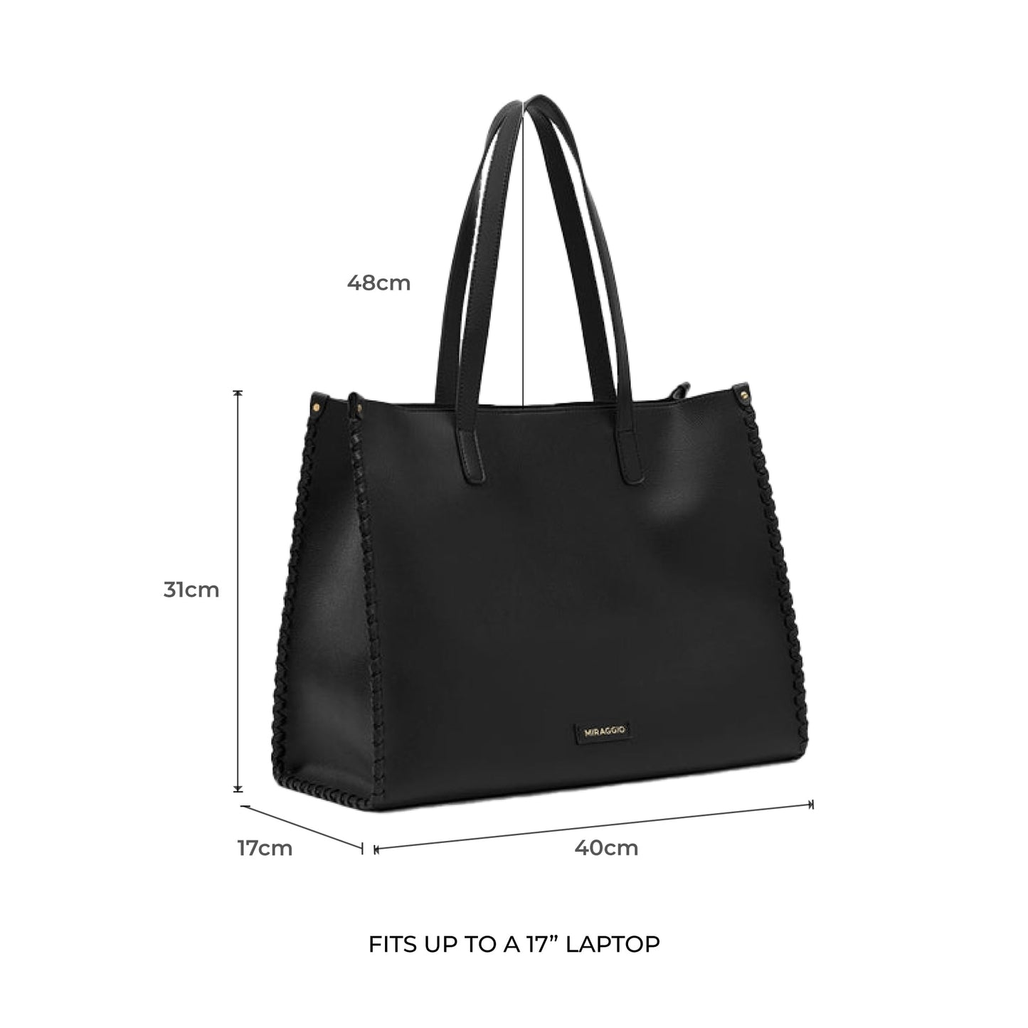 Miraggio Brooklyn Large Sized Tote Bag with Front Pocket for Women | Office Handbag for Women | Fits Upto 16" Laptop | Ladies Shoulder Purse (Black)