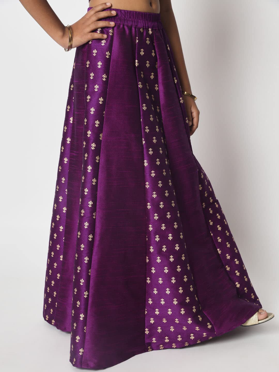 studio rasa Girls Dupion Block Printed Kalidaar Kids Skirt for Wedding Party Festive(GSC12302/15-16_Purple_15-16yrs)