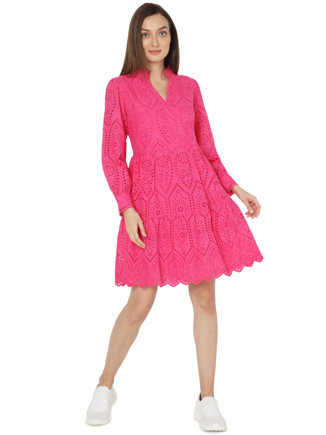 Vero Moda Women's Cotton Fit and Flare Above The Knee Dress (10310701-Pink Yarrow_Pink