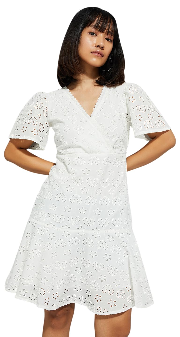 Max URB_N Women Schiffli Tiered Dress (Ivory_XL)