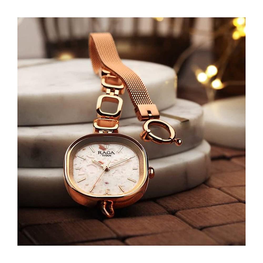 Titan Raga Delight Quartz Analog Rose Gold Dial Multicolour Stainless Steel Strap Watch for Women - NT95153KM01