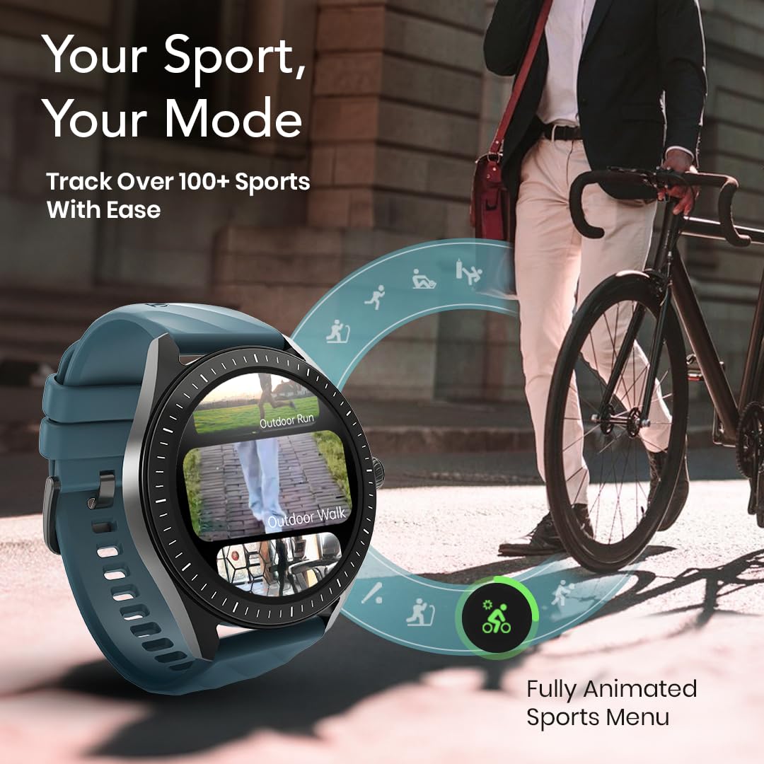 Titan Crest 2.0 Smart Watch for Man & Women, 1.43" AMOLED Display, Silicone Strap, BT Calling, Tailored Activity Tracker, 100+ Sports Modes, Fast Charging, Smart Watches for Women Latest & Men (Blue)