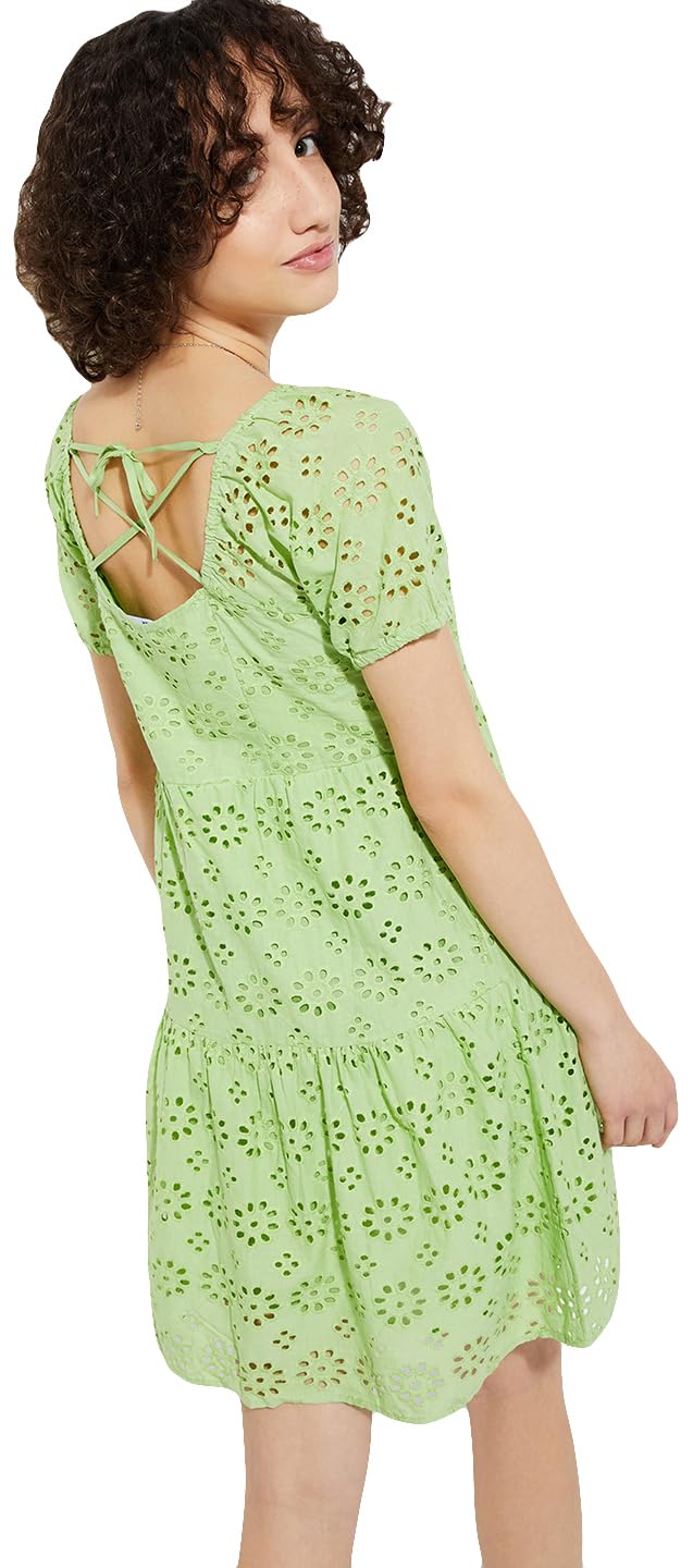 Max URB_N Women Schiffli Tiered Dress (Sage_XS)