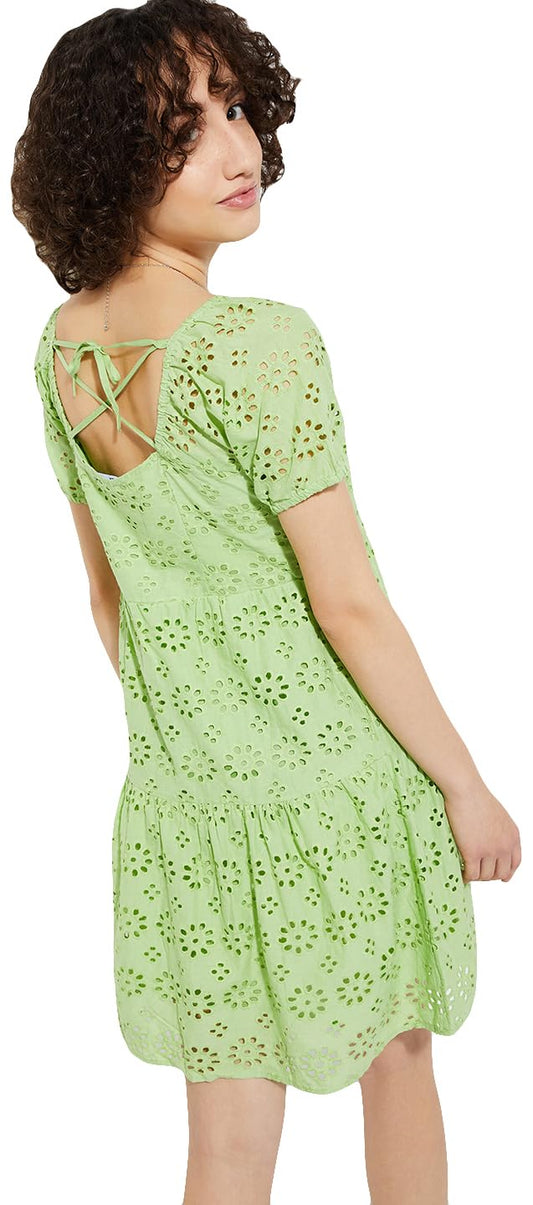 Max URB_N Women Schiffli Tiered Dress (Sage_XS)