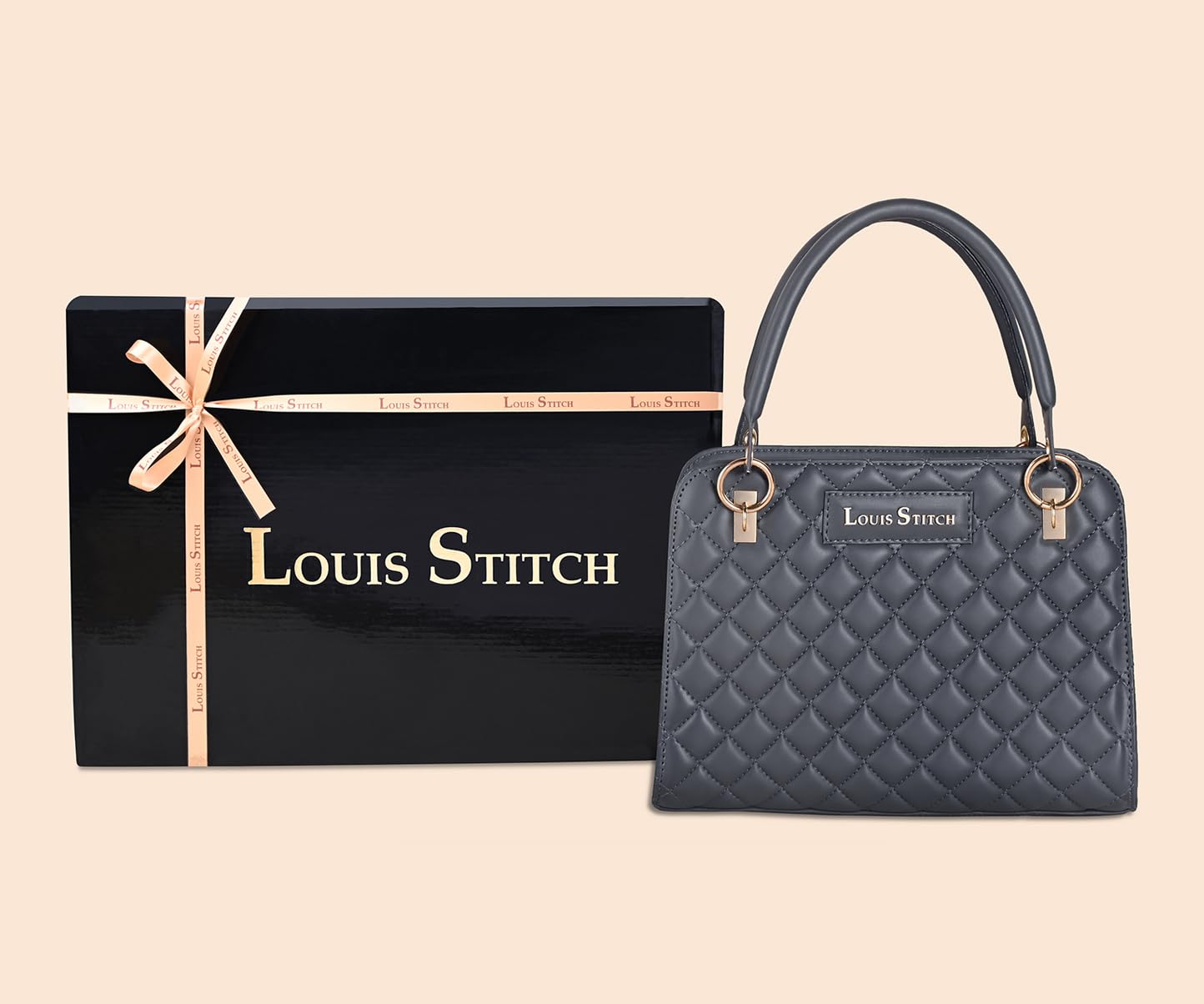 LOUIS STITCH Dark Grey Shoulder Bag for Women | Stylish Satchel Handbag Purse for Ladies with Zip Closure | LDB-03-CUFLDG