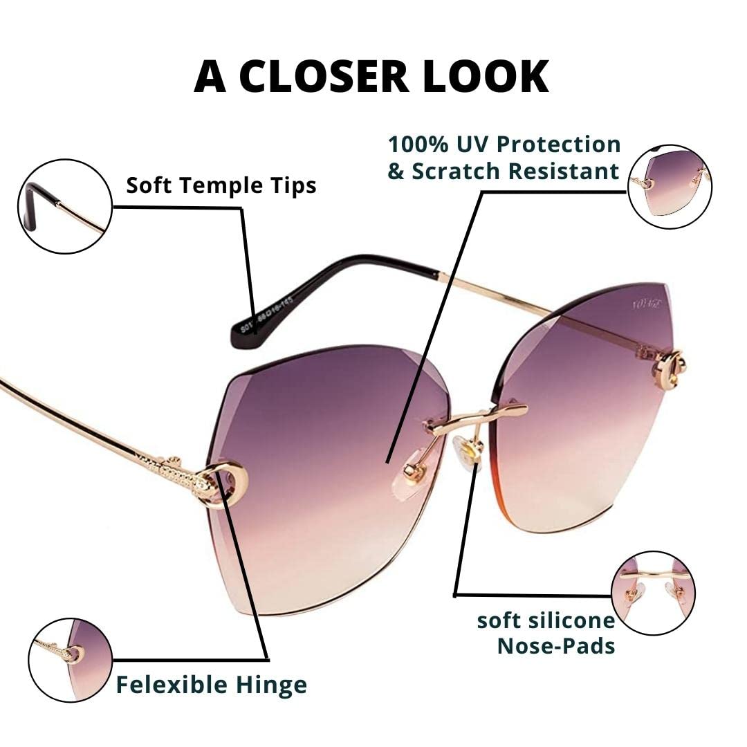 Voyage UV Protected Square Women Sunglasses - (Violet Lens | Golden Frame | S012MG2878Z)