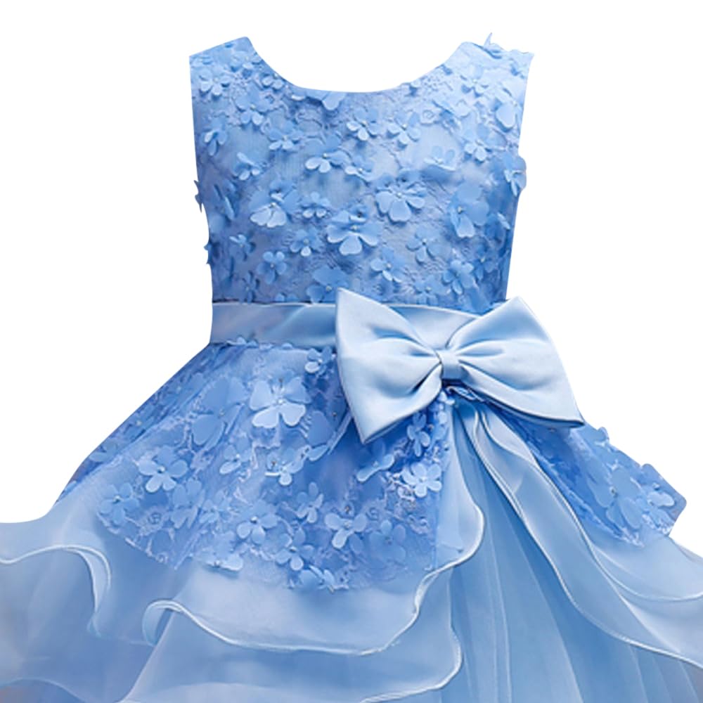 Hopscotch Girls Polyester and Viscose Sleeveless Floral Applique Slim Fit Gown in Blue Color For Ages 5-6 Years (XAC-4366199)