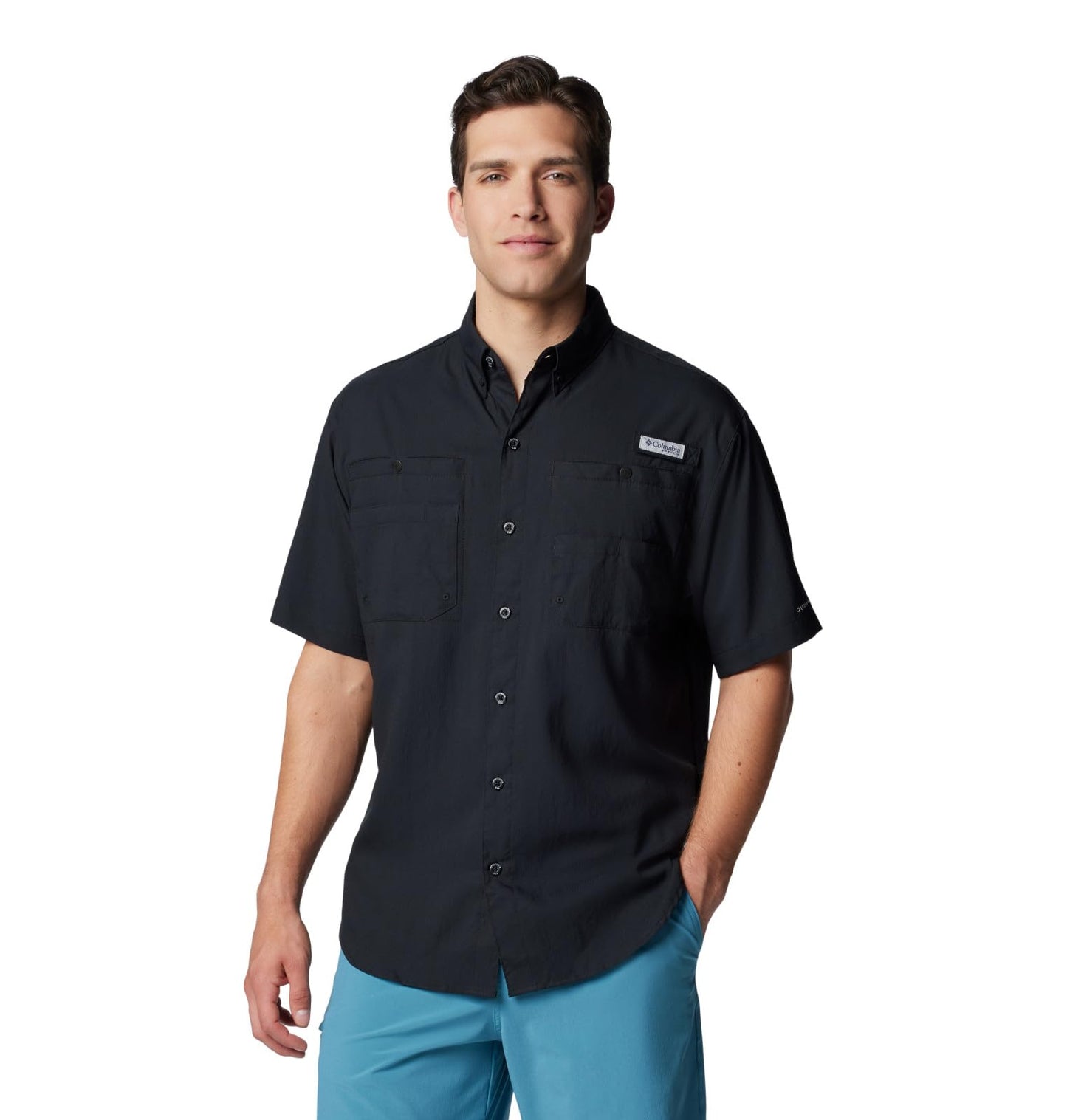 Columbia Men Black Omni Wick Tamiami II Short Sleeve Hiking | Trekking | Camping | Safari Shirt, S
